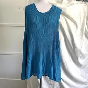 Maggie Barnes 3X Tank Top Teal Blue Micro Pleated Sheer Layered Plus Size 26/28W